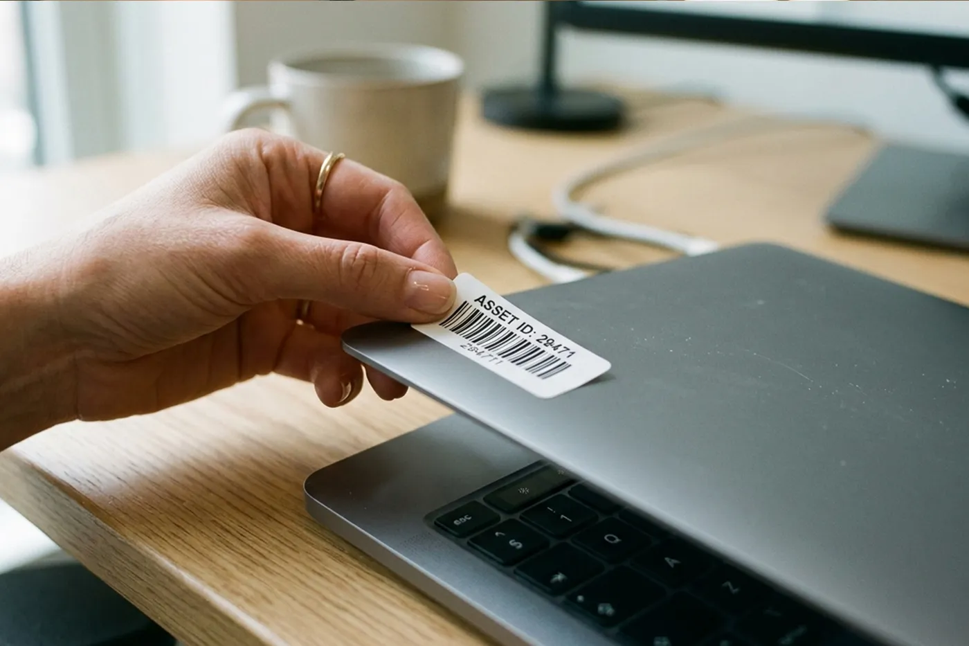 Barcode and RFID label on a fixed asset